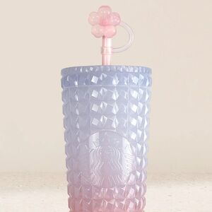 New Starbucks 2026 Pink Ombre Cherry Blossom Studded Straw Topper Tumbler